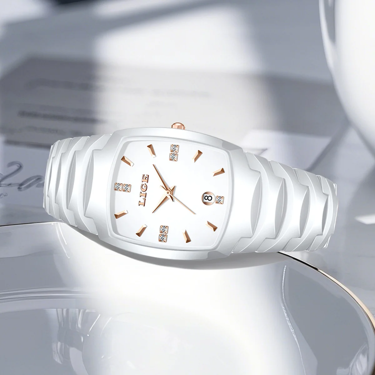 LIGE Orologio da donna d'affari cinturino in ceramica di lusso orologi da donna impermeabili moda creativa quadrante con diamanti orologi da polso al quarzo regalo