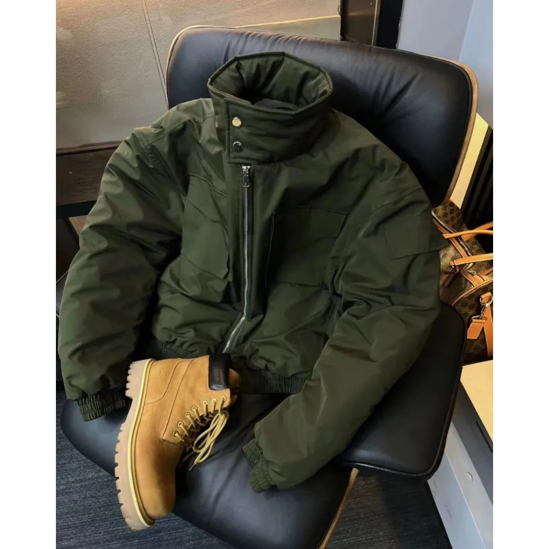 Autumn Winter Fashion Men Black Army Green Solid Color Stand Collar Zipper Simple Basic Casual Daily Parkas Male Coats Clothes