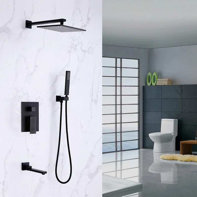 Black Shower Faucet Set Rain  Concealed  System In-Wall Bidet   Combination