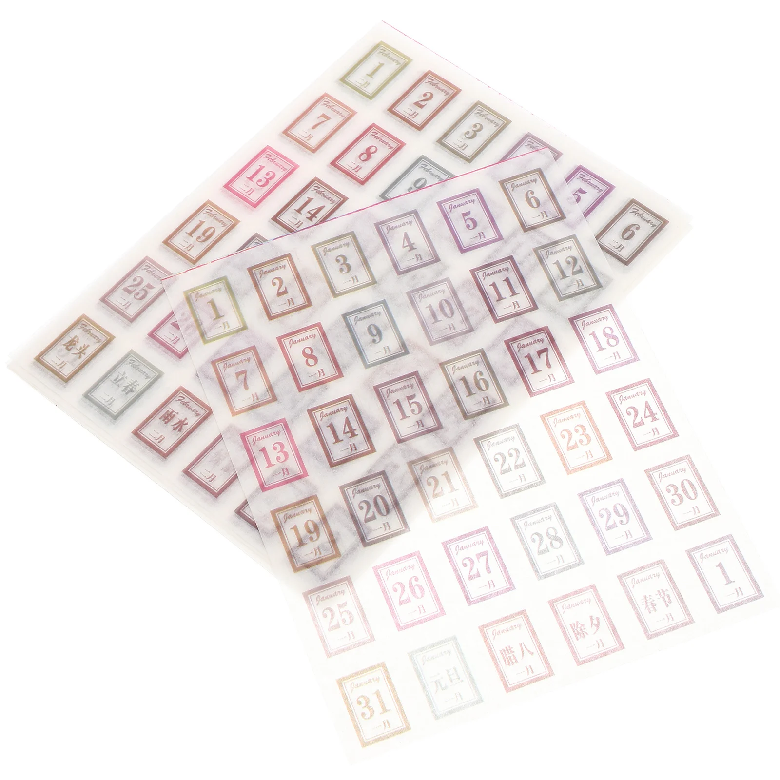 

12 Sheets Daily Calendar Stickers Scrapbook Planner Labels Paper Notebook Decor Gradient Color Number Decals Planning Book