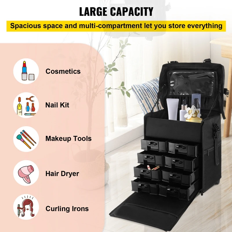 Professional Cosmetic Case Trolley Ladies Cosmetic Storage Bag Detachable Nail Beauty Tattoo Suitcase