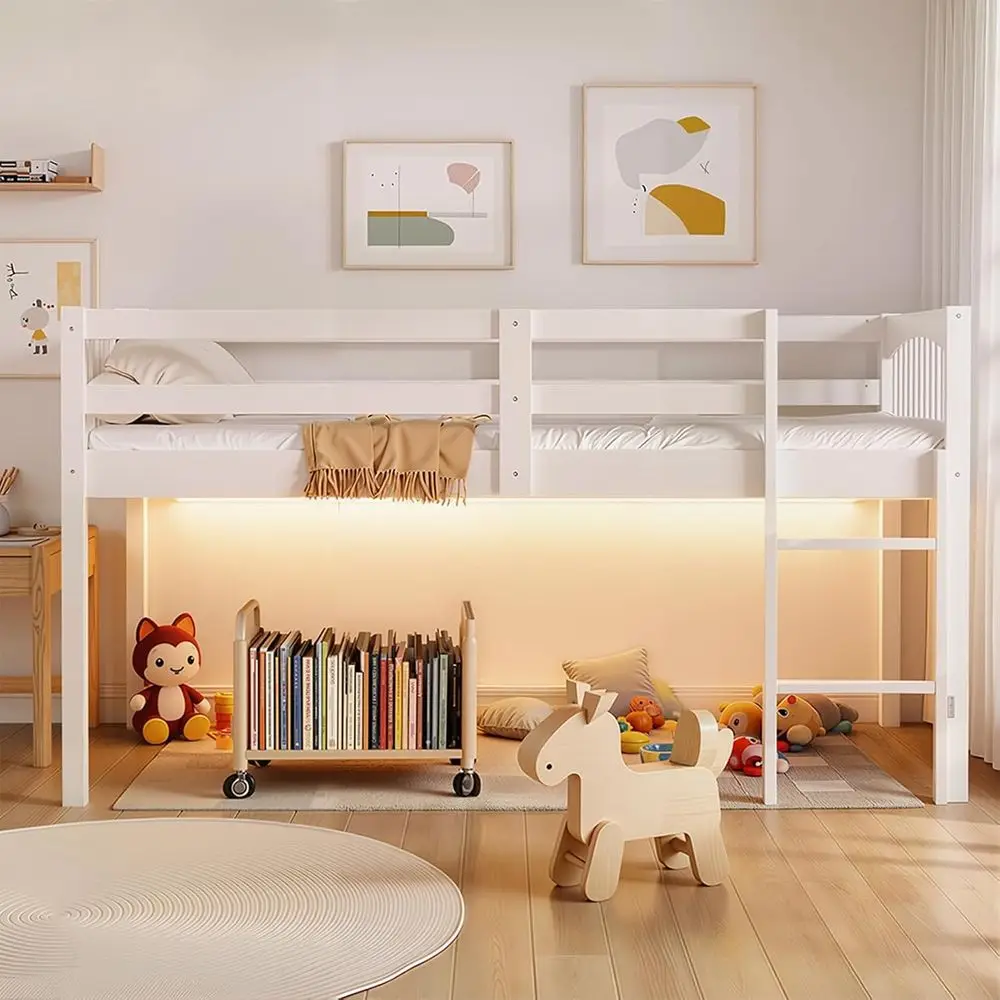 

Twin Size Kids Bed with USB Ports and LED Lights, Solid Wood, Space-Saving Storage Options