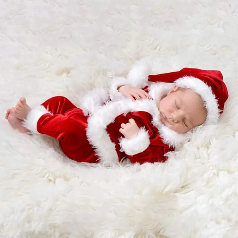 Christmas Newborn Photography Outfit Santa Velvet Romper with Hat Infant Holiday Costume Photo Props Boutique Baby Clothes