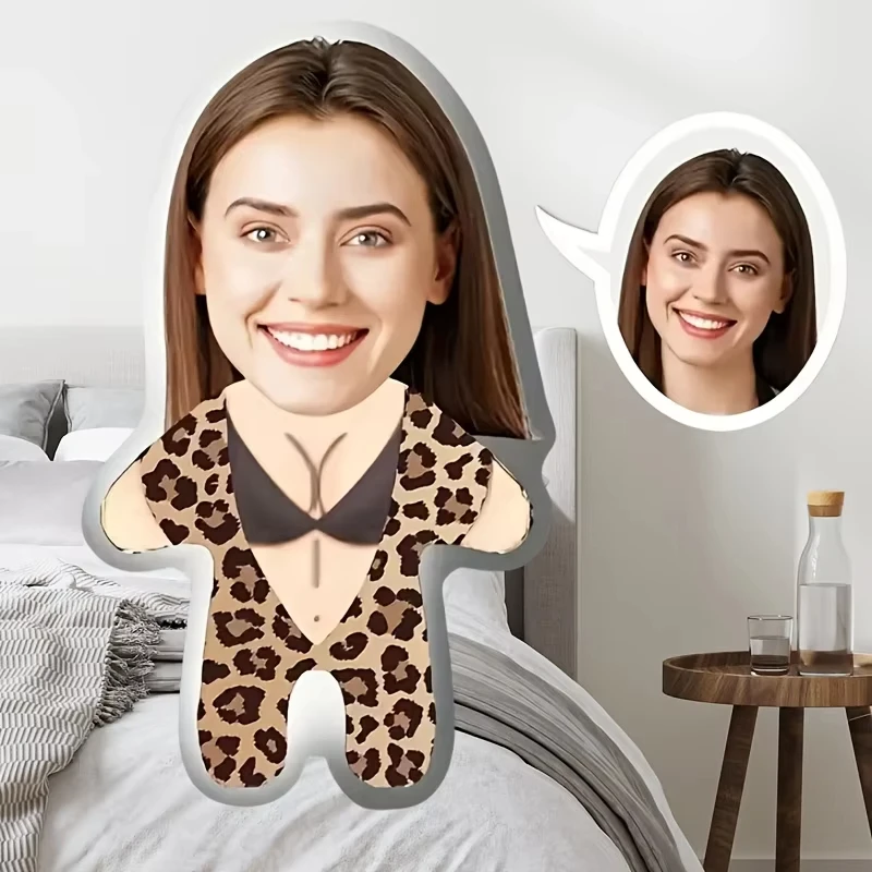 Almohada de peluche 3D con rostro personalizado e imagen impresa, forma humana suave, regalo único DIY para cumpleaños o San Valentín