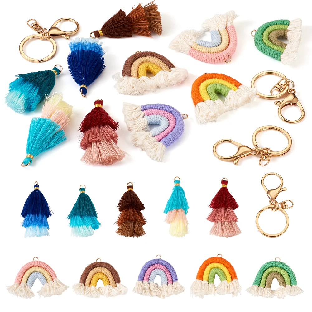 

1 Set Rainbow Tassel Pendants Keychain Making Kit with Alloy Keychain Clasp for Bags Keychain Decorations Jewelry Making Crafts