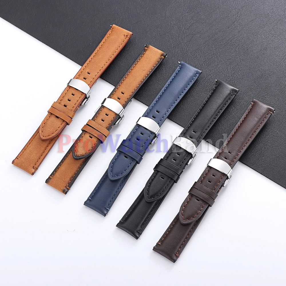 New Handmade Vintage Brown Watch Strap 20mm 22mm 24mm for Fossil Band for Seiko Quick Release Gold Butterfly Buckle Men Bracelet