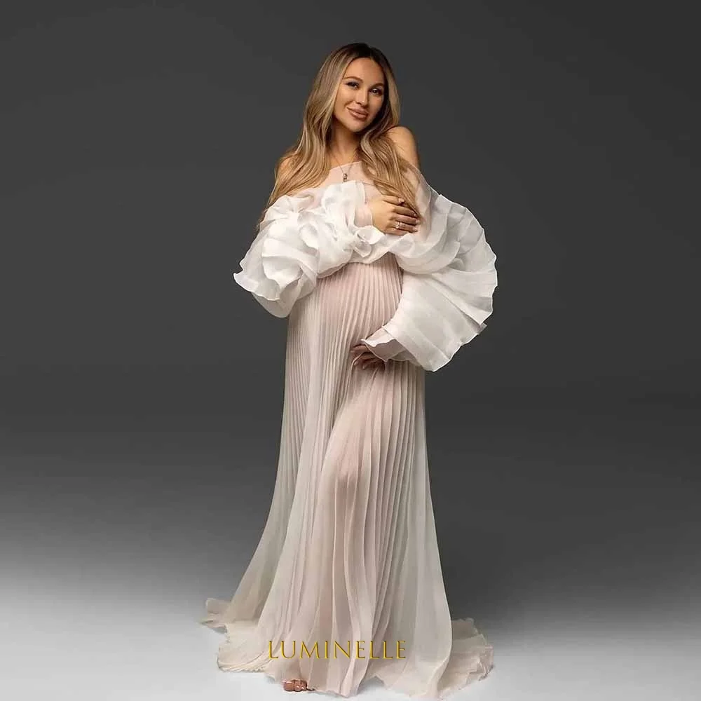 See Through Pleated Maternity Photoshoot Dresses Pregnancy Women Sheer Maternity Gown Pleates Illusion Baby Shower Dress