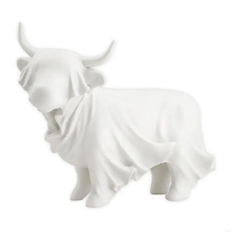  Halloween Resin White Ghostly High Land Cow Decors Figure for Desk Shelf Display