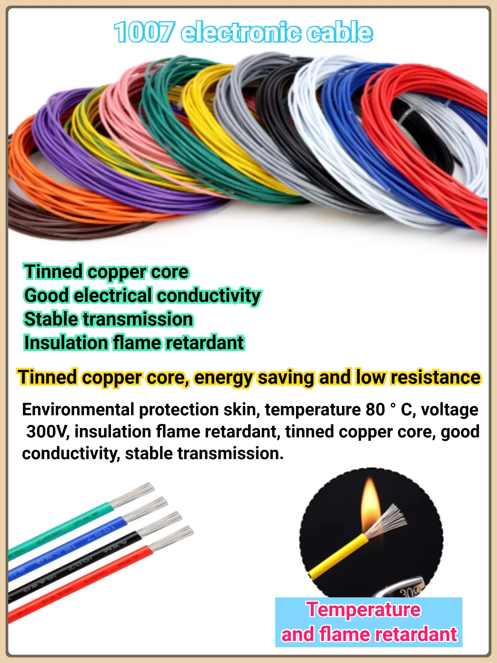 UL1007 Electronic Cable 16AWG 18AWG 20AWG 22AWG 24AWG 26AWG 28AWG 30AWG 2m/5m PVC Insulation Tin Coated Copper Wire for LED