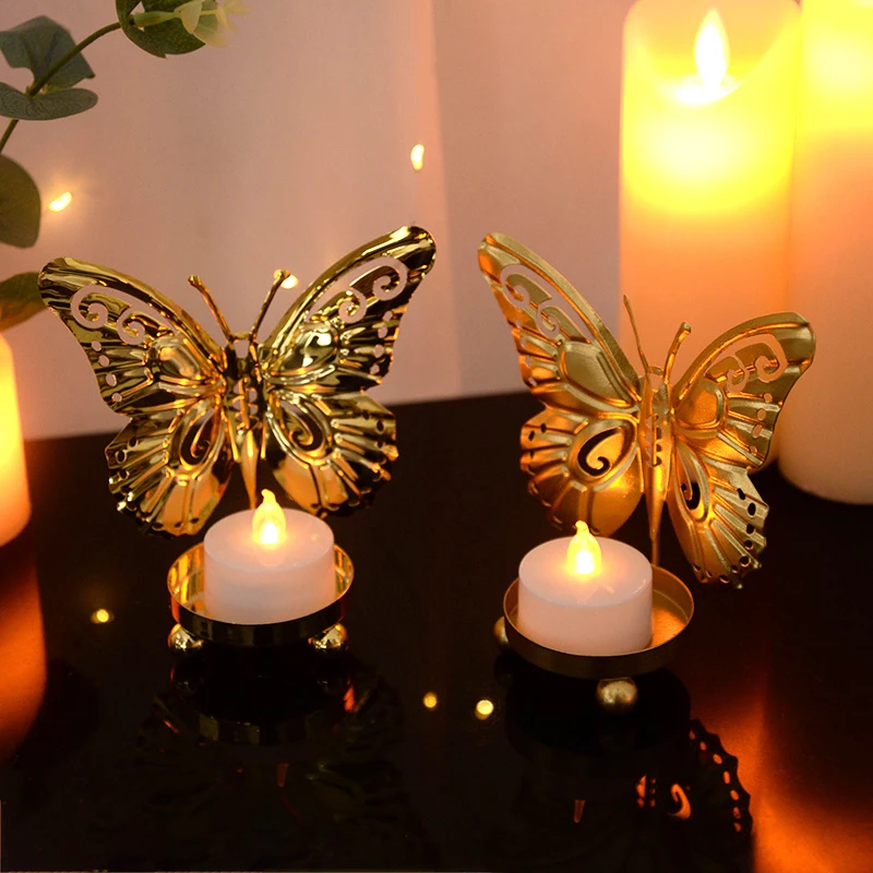 Butterfly Candle Plate Pedestal Holder Iron Art Candlestick Table Decoracion Wedding Centerpiece Birthdays Party Dinner Decor