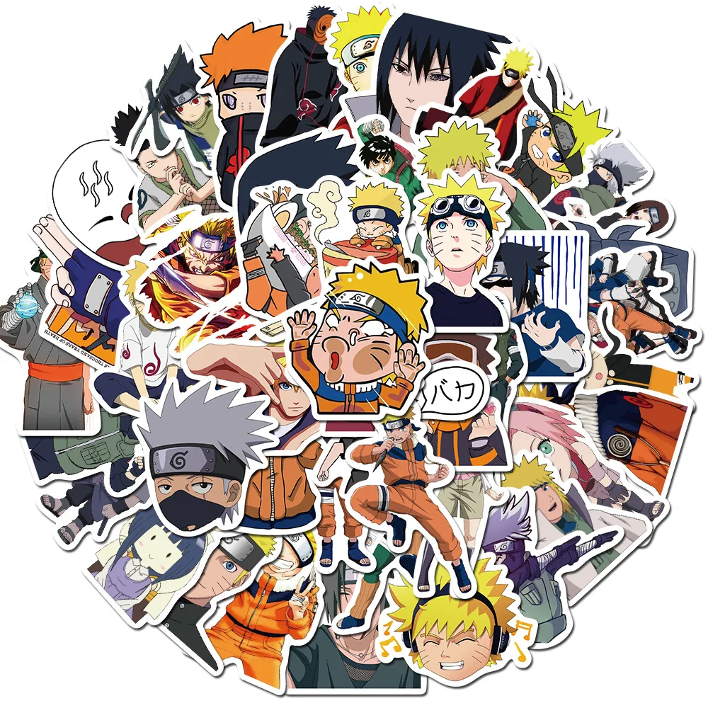 New Arrival Good 50Pcs Naruto Stickers Uzumaki Naruto Kakashi Uchiha Sasuke Itachi Anime Kawaii Cartoon Waterproof Sticker Toys