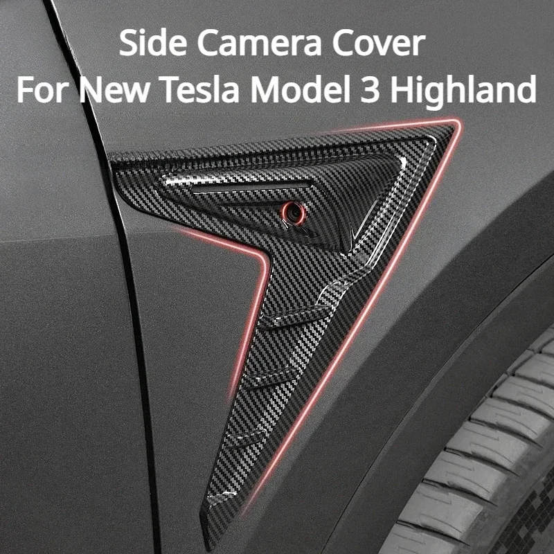 Side Camera Cover for New Tesla Model 3 Highland 2024 Decoration Fender Flanks Wing Blade Panel Spoiler Covers Car Accessories