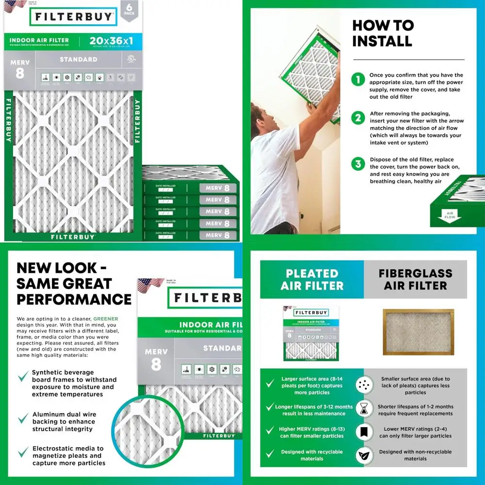 

Замена воздушного фильтра 20x36x1 MERV 8 (MPR 700), 6 шт., электростатические плиссированные фильтры для печей HVAC AC, защита от пыли