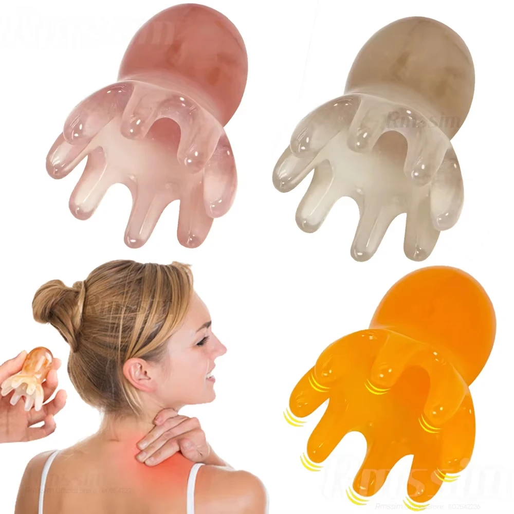 Resin Octopus Massage Comb Head Meridian Scraping Scalp Massage Brush Acupuncture SPA Gua Sha Massage Comb for Fatigue Relief