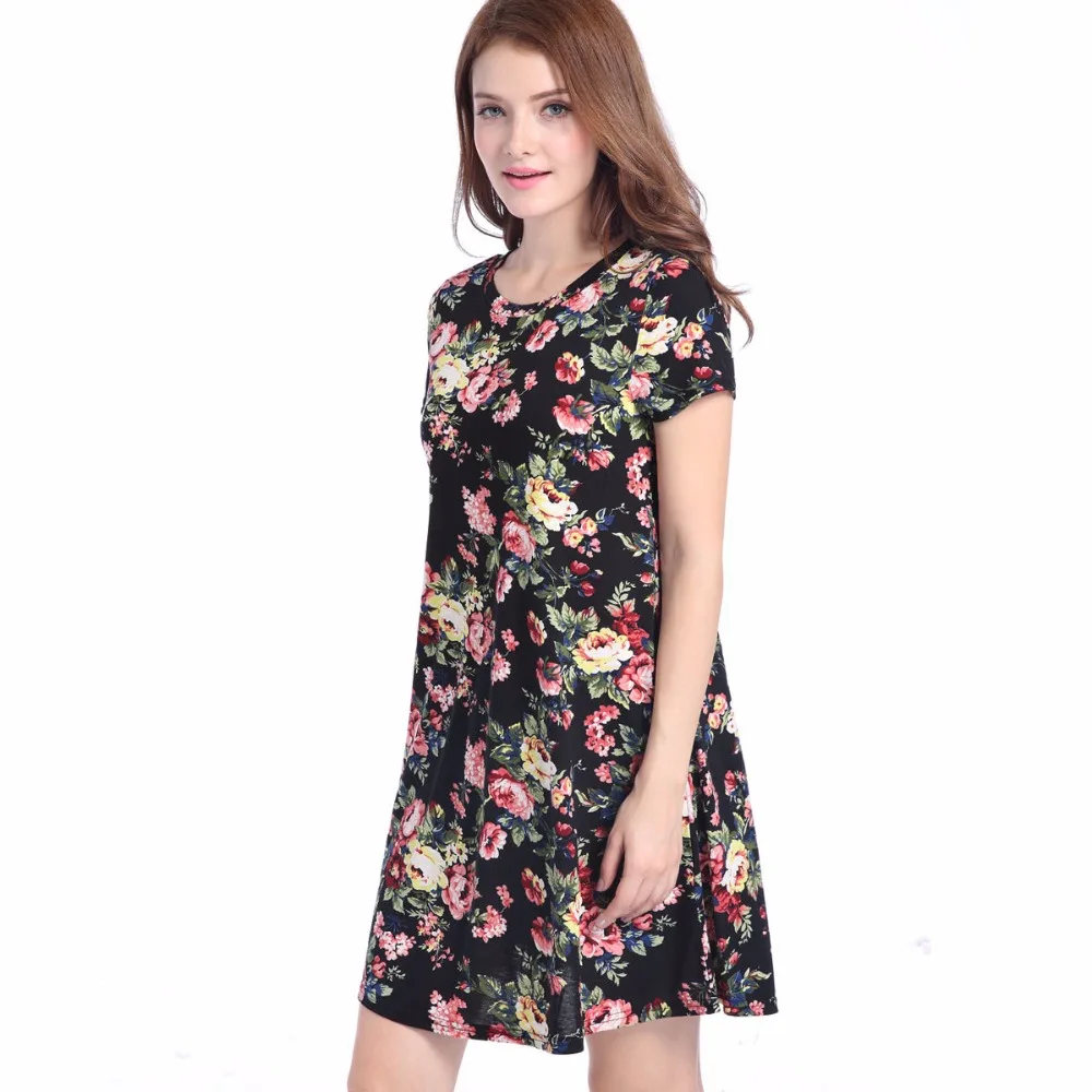 Robe ample à imprimé Floral pour femmes, manches courtes, col rond, tenue de soirée décontractée, ample