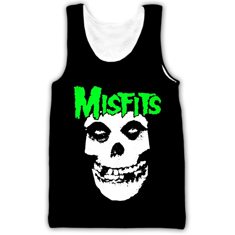 Misfits Rock Band 3D Print Tank Tops New Men's Oversized Fitness Gym Vest Casual Streetwear Harajuku Sleeveless Top Man Clothing