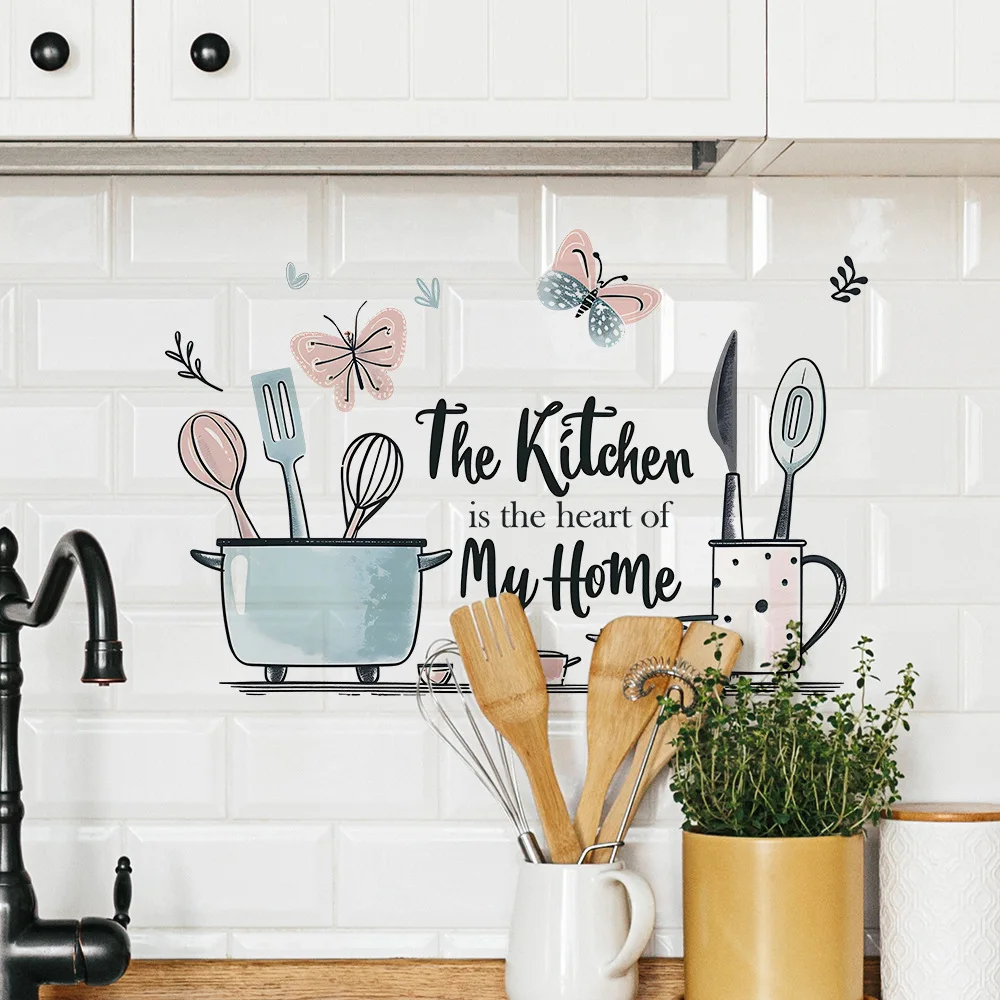 Contemporary Kitchen Wall Stickers with Quotes - Polypropylene Self-Adhesive Decals for Home Decor - Glossy Finish, Single Use,