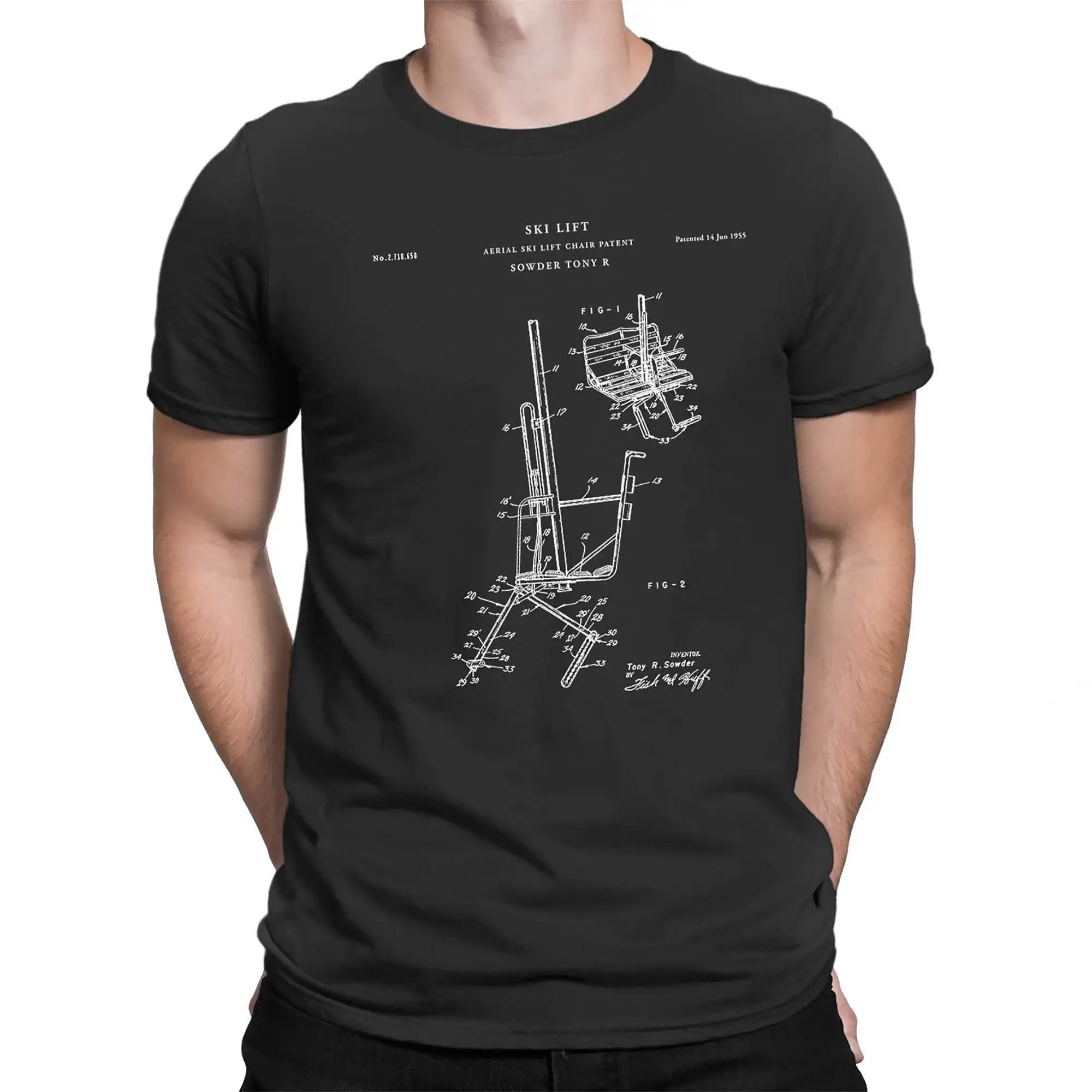 Aerial Ski Lift Chair T shirt Patent Clothing Mens PT137