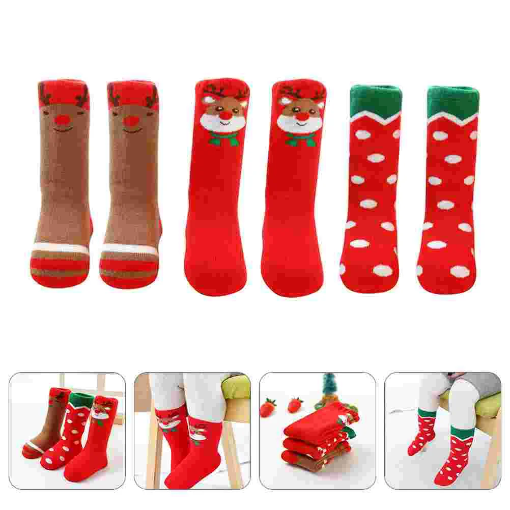 

3 Pairs Christmas Anti Skid Socks Toddler Warm Stocking Floor Spring and Autumn Winter Stockings