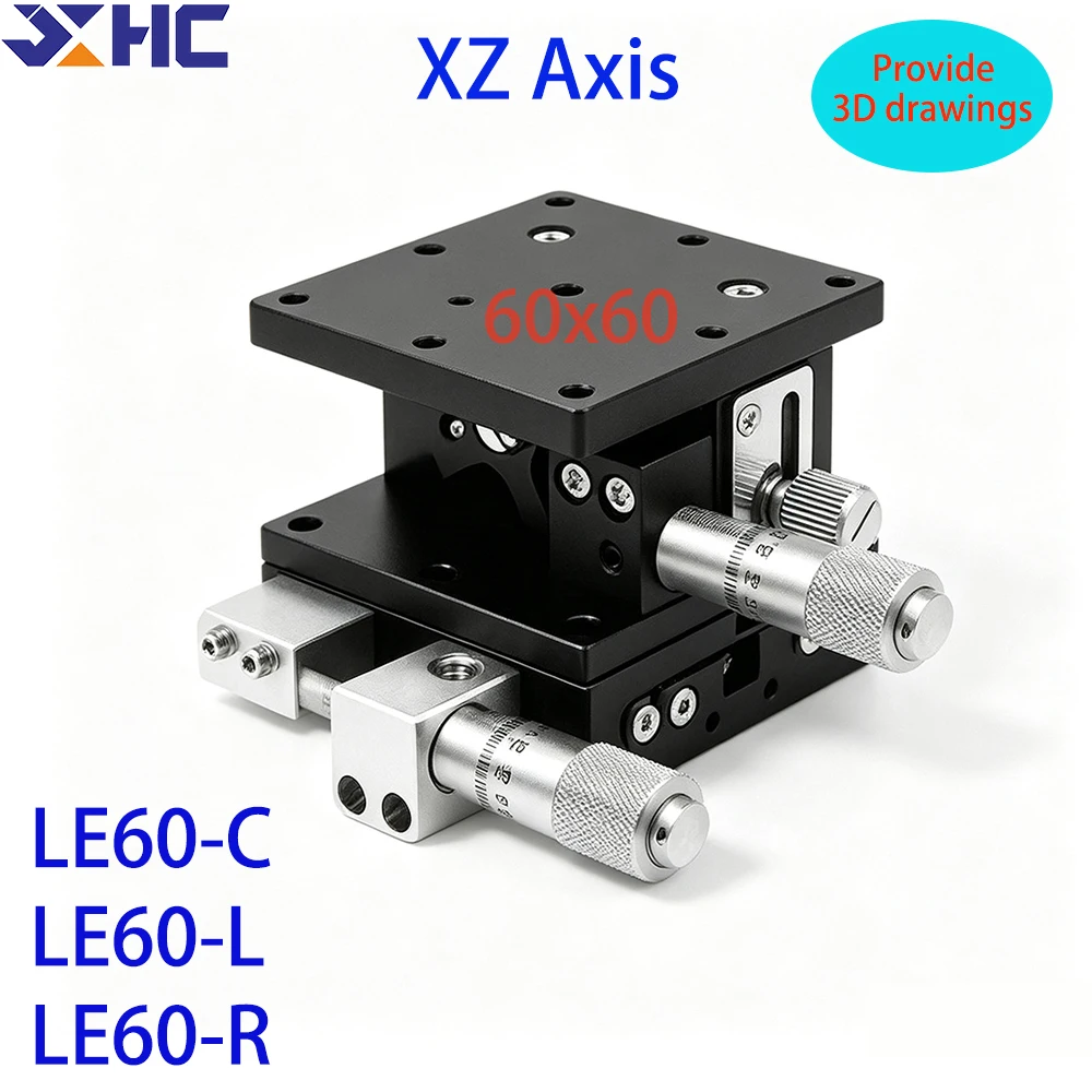 XZ Axis 60x60mm LE60-C LE60-L LE60-R Manual Displacement Lifting Platform Micro Cross Guide Slide Table Precision Trimming Table