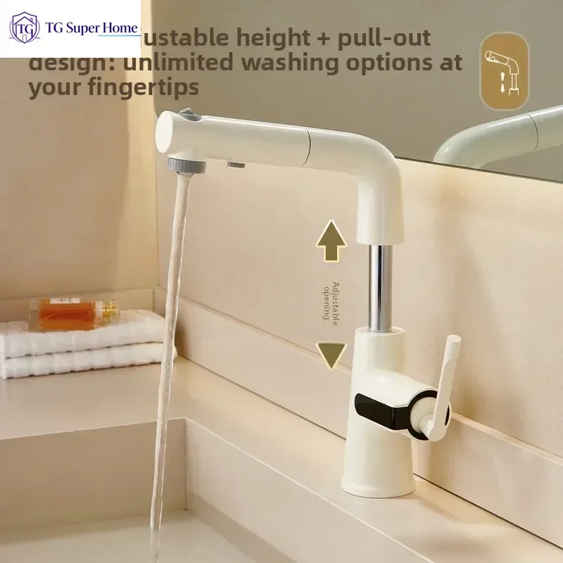 Brass Gunmetal Gray Cream White Digital Display Pull-Out Faucet Bathroom Top-Mounted Rotatable Pull-Out