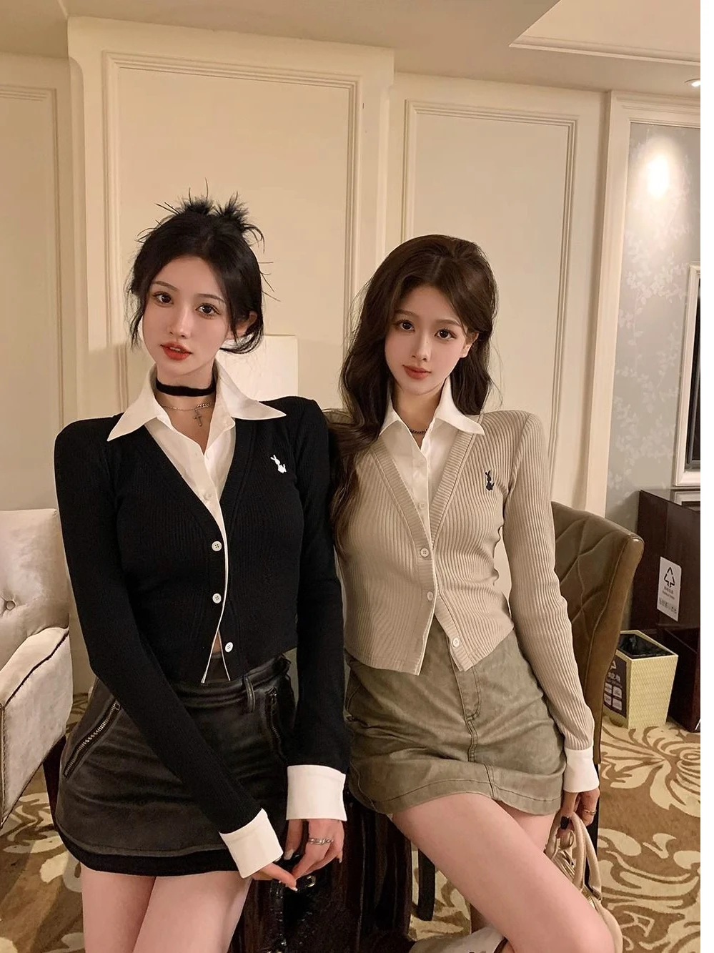 

Длинный вязаный открытый кардиган с воротником и вышивкой, женский зимний облегающий топ из двух предметов Ci Walk Ca...