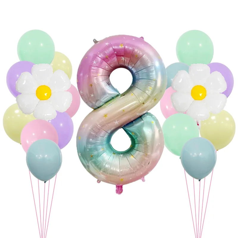 1 세트 40 인치 그라디언트 레인보우 디지털 데이지 테마 풍선 세트 생일 파티 크리스마스 장식 웨딩 베이비 샤워 호의