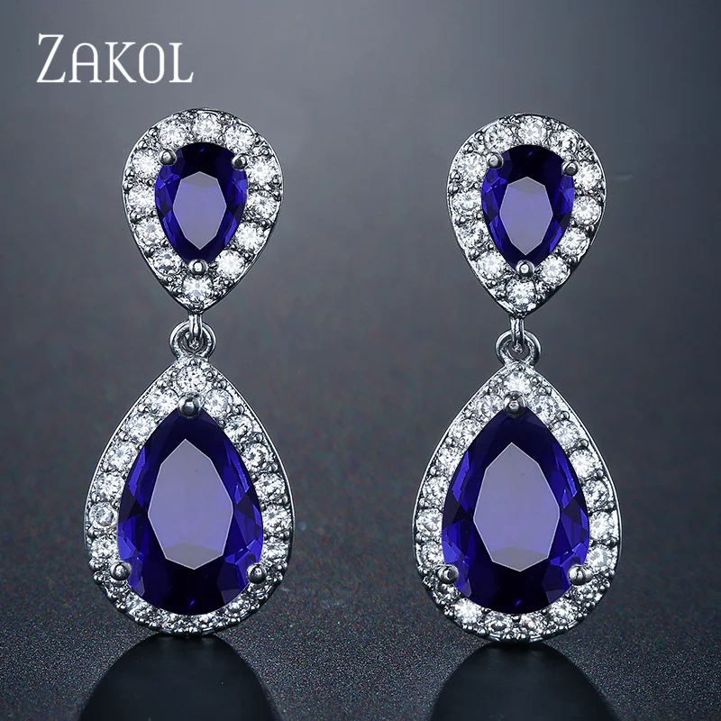 ZAKOL Nickle Free Fashion Classic Water Drop Crystal Zirconia Dangle Earrings Bridal Wedding Jewelry for Women Wholesale