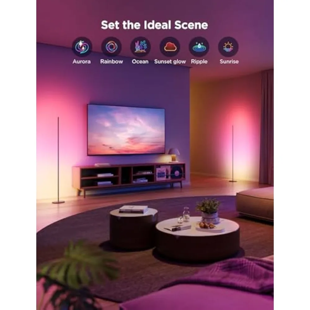 RGBIC Floor Lamp 2-Pack, LED Lamp Compatible with Alexa, Smart Standing Lamp with Voice Control