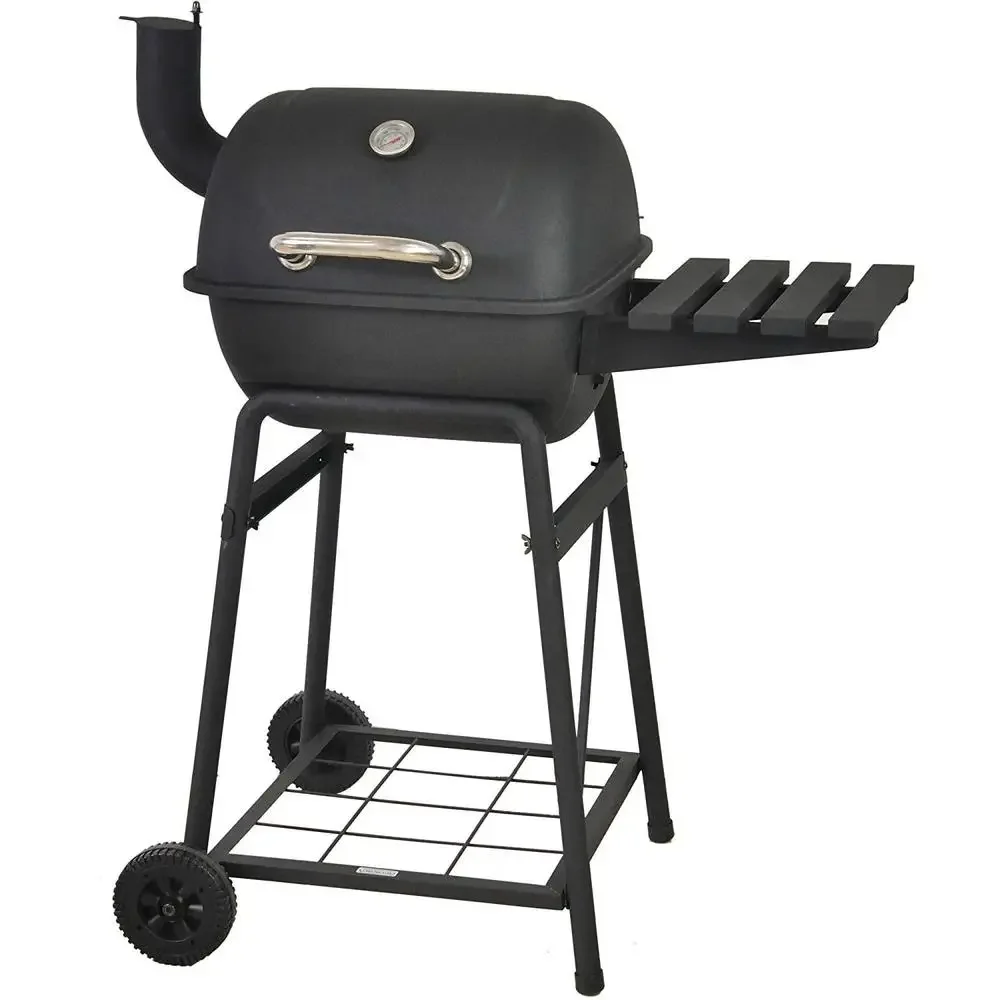 Mini Barrel Charcoal Grill with 306 sq.in Cooking Space 16-Burger Capacity Warming Rack Side Shelf Portable Wheels & Charcoal