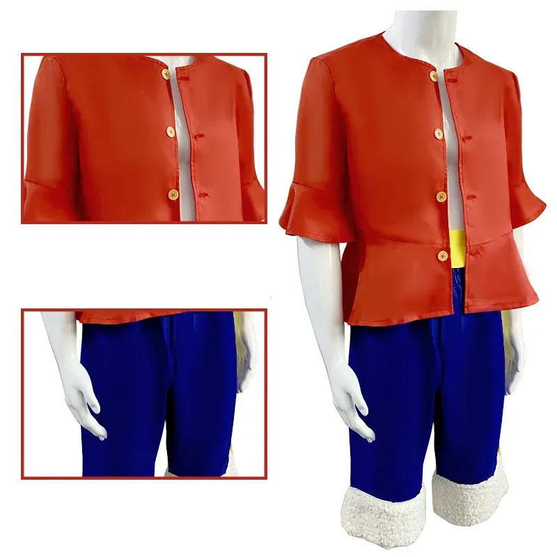 2025 New Anime Piece Cosplay Monkey D Luffy 1st Costume Full Set Uniforms Adult Halloween Party Wear (Tops+Shorts+hat)Kodiak