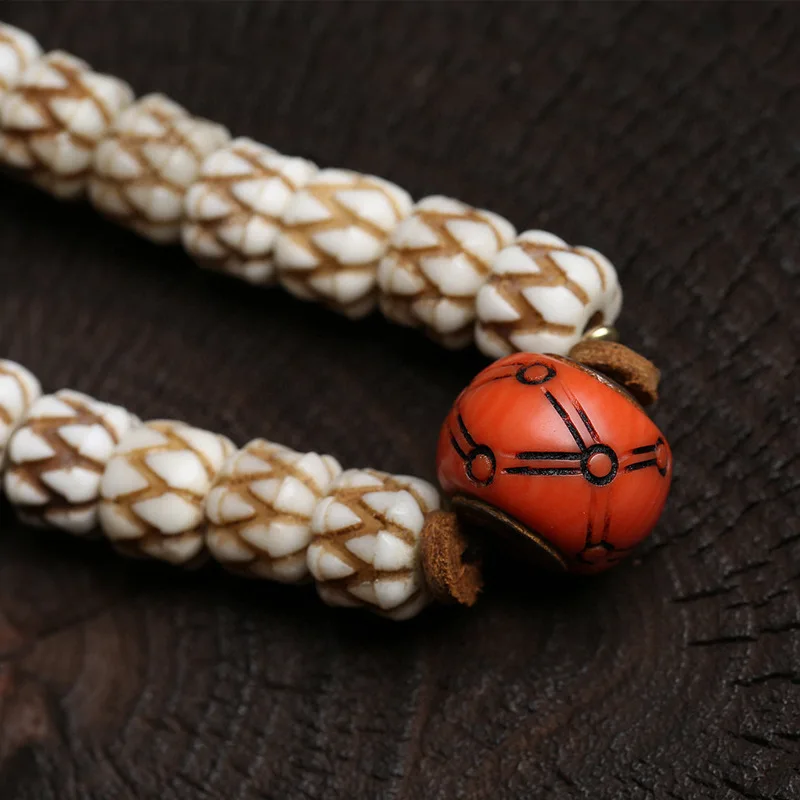 Tibetan-Style Reclaimed Bone Barrel Bead Carving Devouring 108 Buddhist Prayer Beads Yak Bone Three-Way Connector Accessory