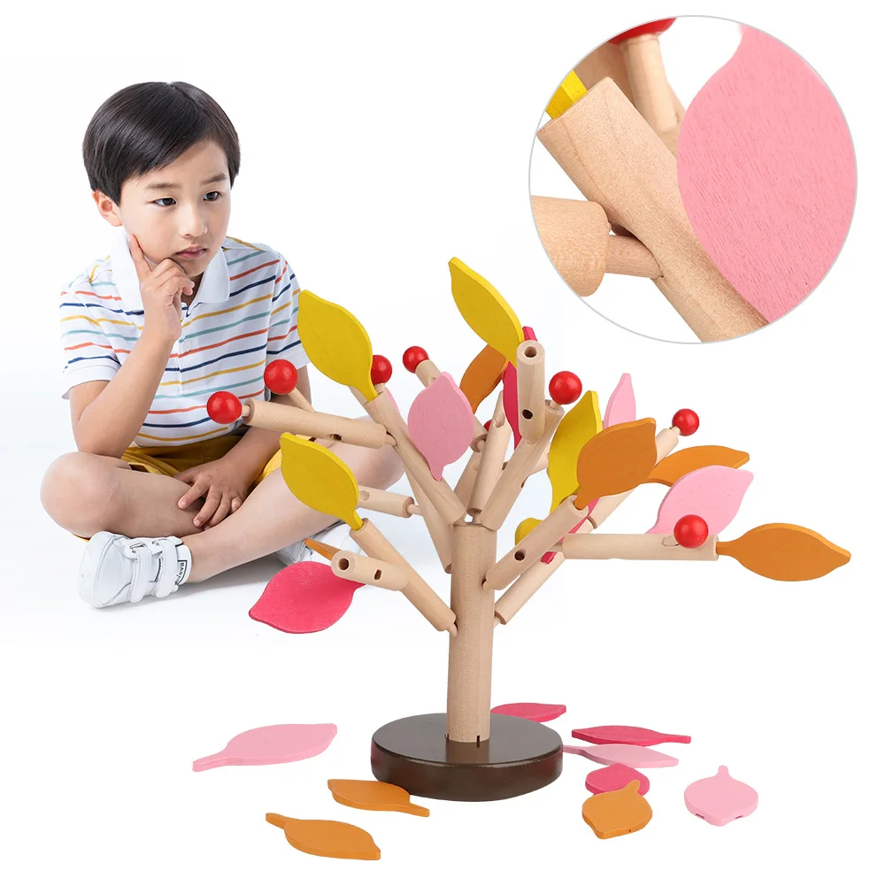 ZK30 Wood Building Blocks Tree Set DIY Puzzle 3D Wooden Assembled Toys (Yellow Leaf)