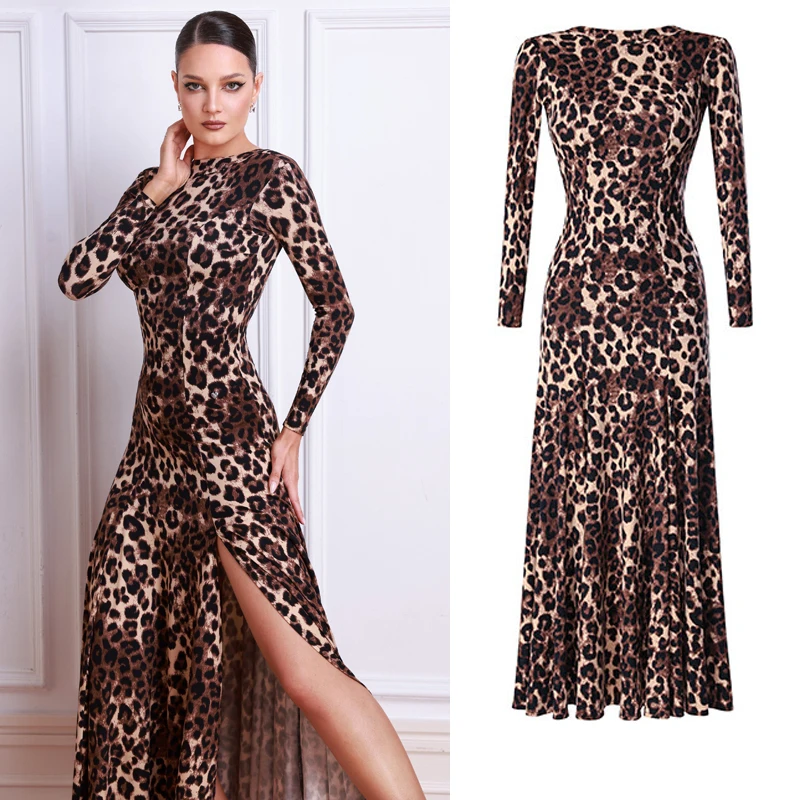 

Waltz Ballroom Dance Professional Dress Women Modern Dancing Clothes Adults Leopard Latin Dance Competition Costume SL14723