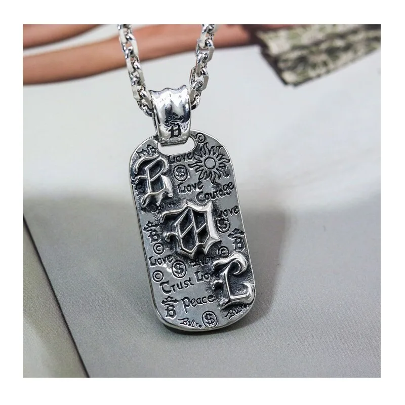 

Trendy Brand Thai Silver Old Graffiti Pendant Street Hip Hop Punk Style High Street Letter Couple Necklace