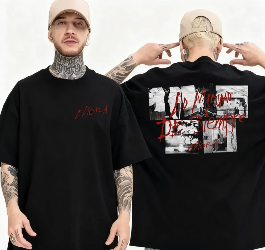 

Summer Rap Singer Mora Tour Pattern T-shirt 2026 Men Fashion Hip Hop Retro Cotton Short Sleeve Loose Casual Shirt Men's Clothing