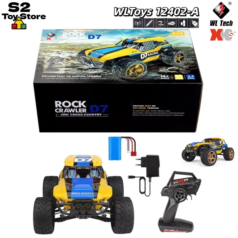 Wltoys 12402-A D7 Rock Crawler 4WD Off Road Truck 1:12 Scale High Speed Electric Waterproof 2.4G RC Drift Car For Boys Adults