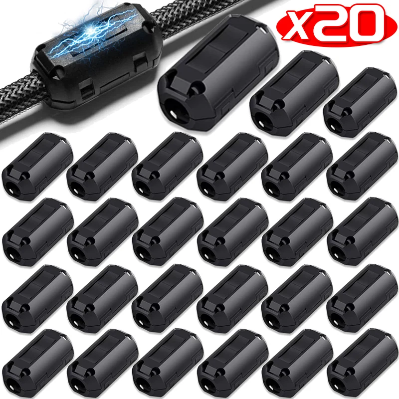 1/20PCS Noise Filter Magnetic Clips Anti-Interference High-Frequency Ferrite Core Choke Clip for Speakers Video Radio Cable Wire