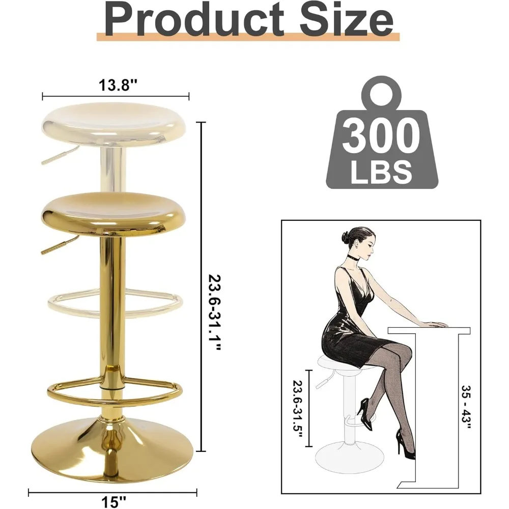 Pair of Adjustable Metal Swivel Bar Stools, Counter Height Backless Stool Set for Kitchen Island with PU Leather