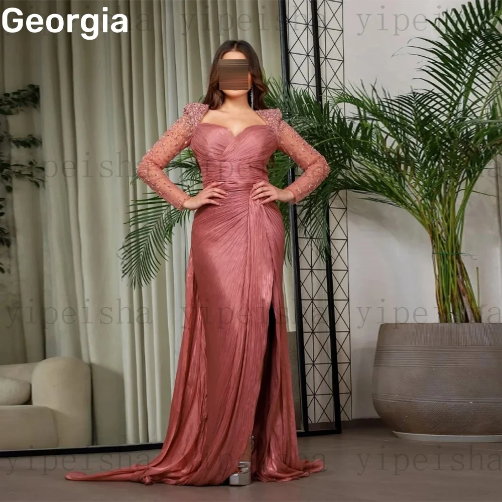 

Вечерние платья Милая трапеция с разрезом длиной до пола, женское элегантное роскошное платье на молнии с длинными рукавами и бисером, платья на день рождения L