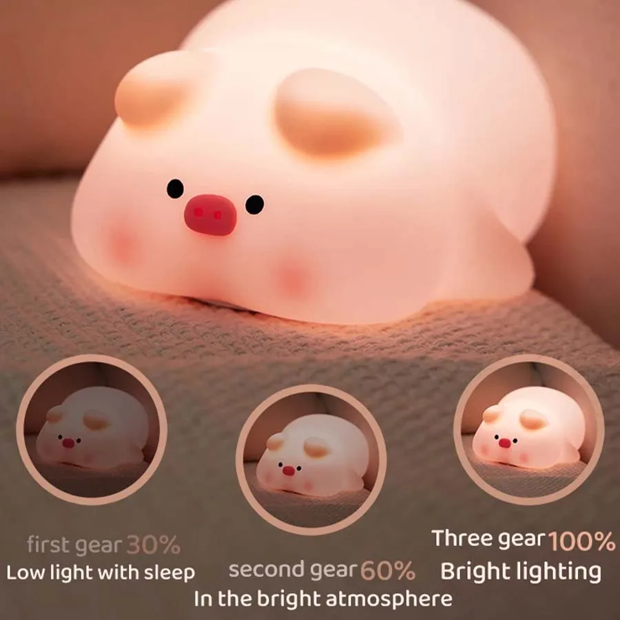 Silicone Pig Table Lamp Led Night Light Rechargeable Nursery Mood Light Bedside Desk Bedroom Decoration Kid Birthday Gift Cute