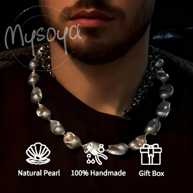 

MYSOYA 13-16mm Gray Baroque Freshwater Pearl Necklace With Gift Box Perfect Gift For Wedding Birthday Christmas New Year