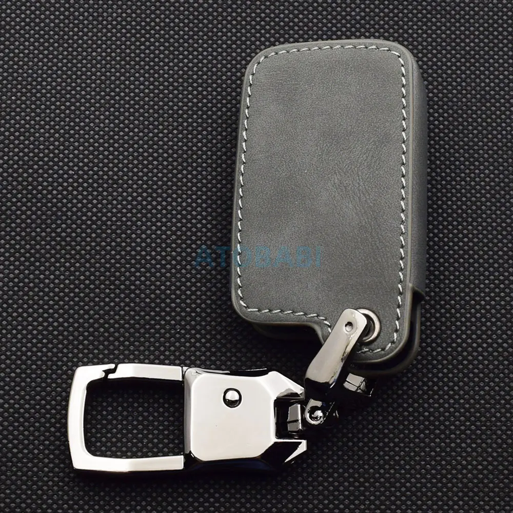Graue Leder-Autoschlüsselhülle für Toyota 2015 2016 2017, Land Cruiser Prado Avensis Highlander Camry Vitz, Fernbedienung, Schutzhülle – Detail 6