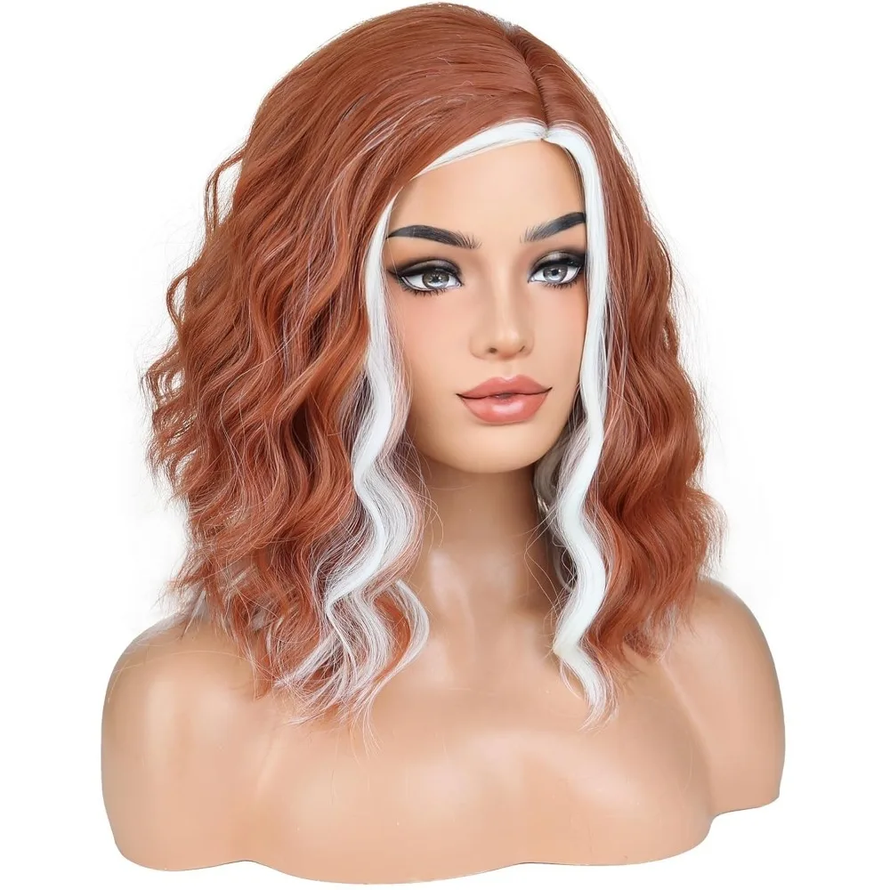 14 "mujeres niñas color corto rizado Bob ondulado púrpura Ombre rosa hasta los hombros peluca onda del cuerpo pelucas de cabello diario o Cosplay