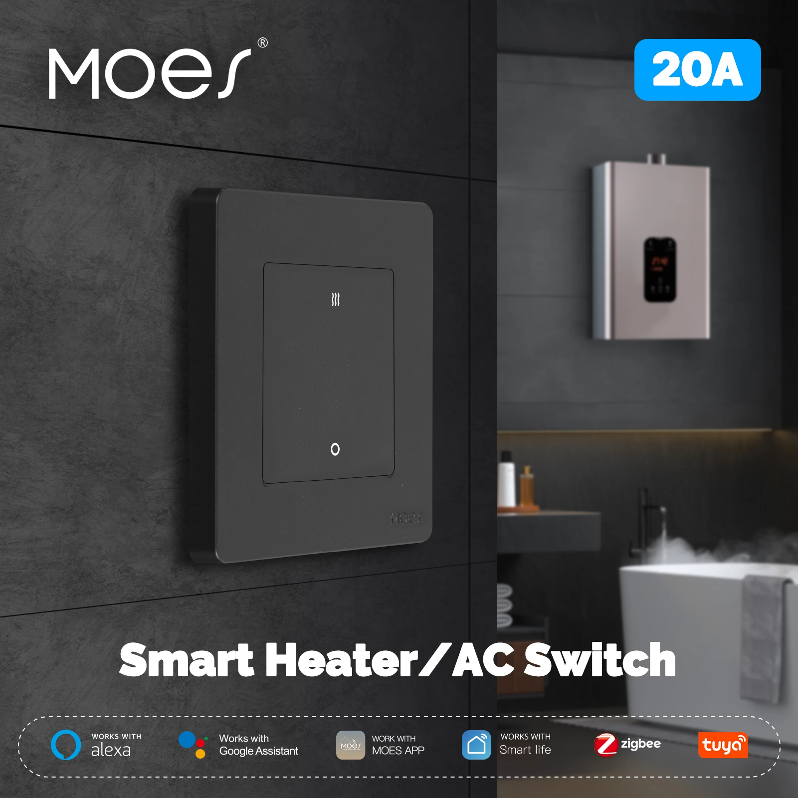 MOES ZigBee Heater AC Switch Tuya 20A High Load Electricity Monitor Double Pole App Remote Control Work With Alexa Google Home