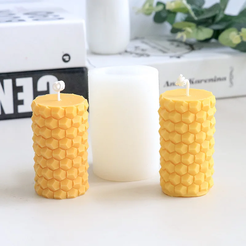 3D Honeycomb Cylindrical Silicone Candle Mold DIY Handmade Soap Plaster Resin Making Supplies Home Gift Desk Decorative Artifact