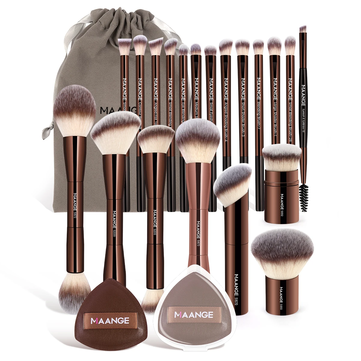 MAANGE 23pcs Makeup Tool Kit 20opcs Makeup Brushes Foundation Blush Concealing Eyeshadow Brush + Bag 2pcs AirCushion Puffs Gift