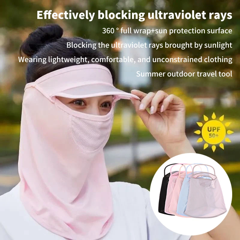 Summer Ice Silk Fishing Cap Face Neck Cover Uv Protection Visor Mask For Women Men Outdoor Sports Hanging Hat Shawl