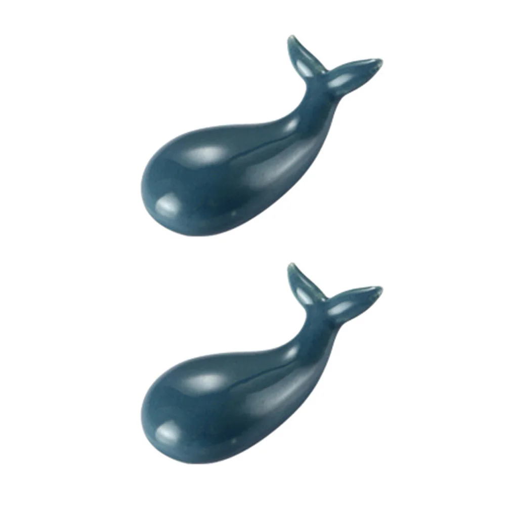 

2Pcs Whale Shape Ceramic Chopstick Holder Dark Blue Creative Tableware Rest Rack for Fork Spoon Easy Cleaning Cute Gift