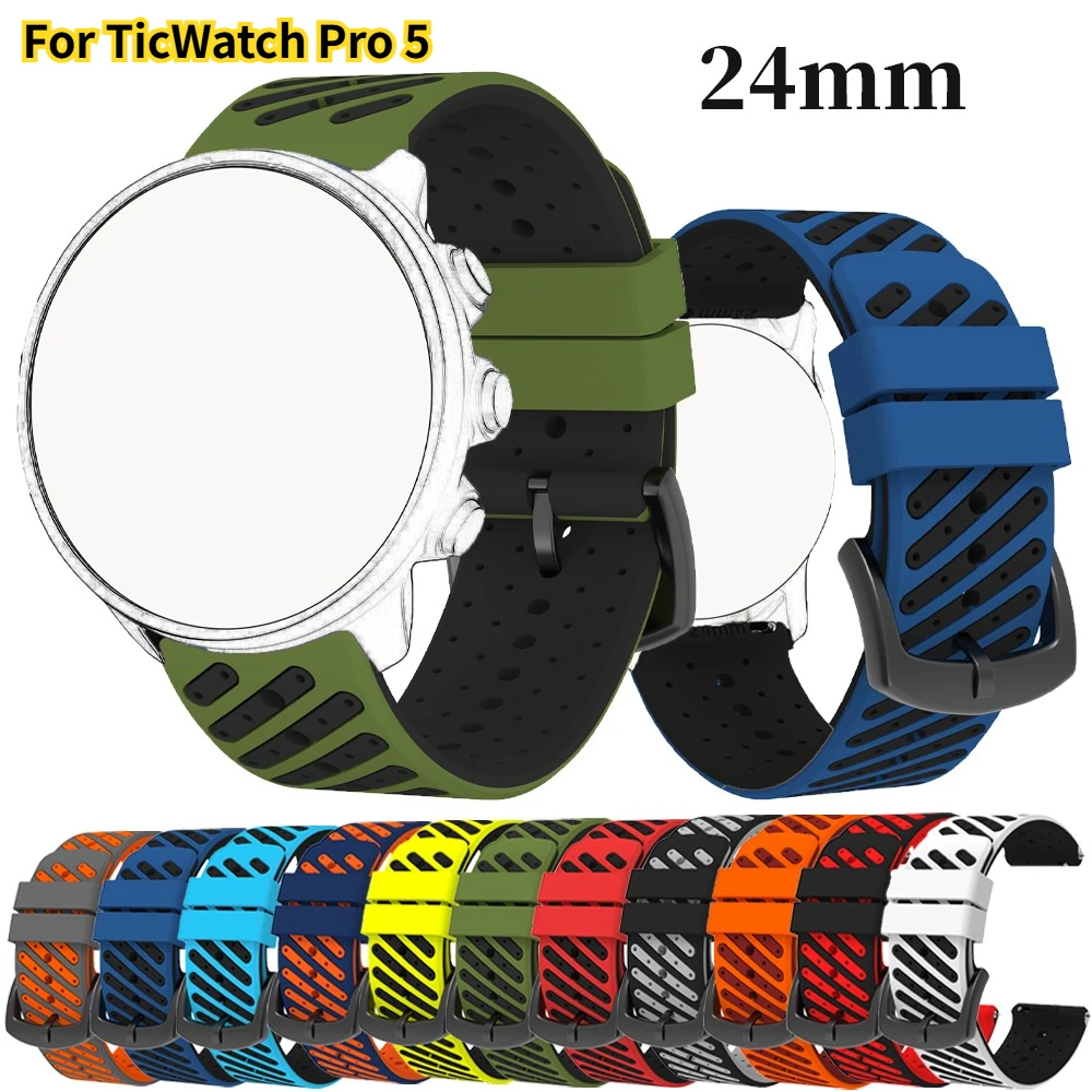 24 mm Silikon-Smartwatch-Armband für TicWatch Pro 5, Sport-Ersatzarmband für TicWatch Pro 5, Armband, Correa-Zubehör